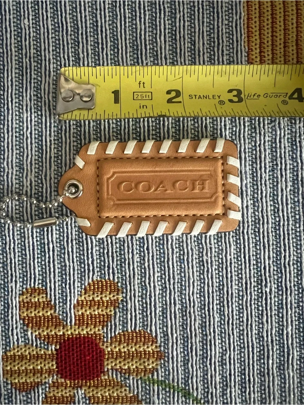 COACH RARE Tan Leather Keychain Tag with White Stitching